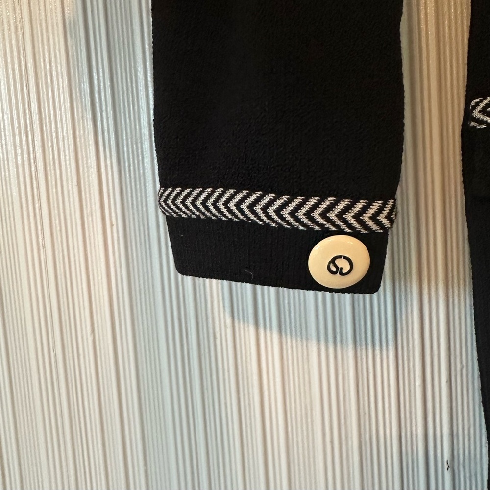 St. John Collection Santana Knit Button Front Cardigan/ Black and White 2 - Picture 5 of 11